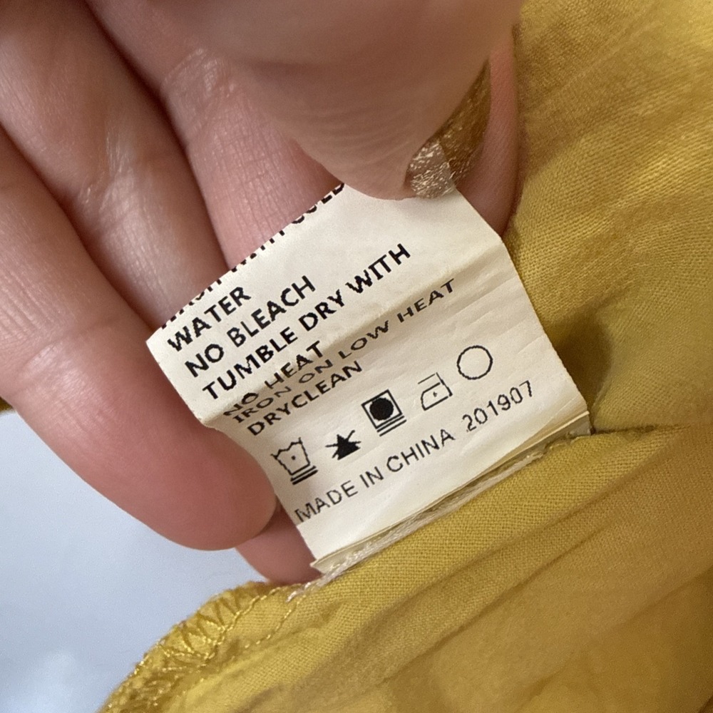 Yellow Off Shoulder Linen Dress Button Front Ruffle Summer Boho Coastal Chic S - Picture 8 of 8